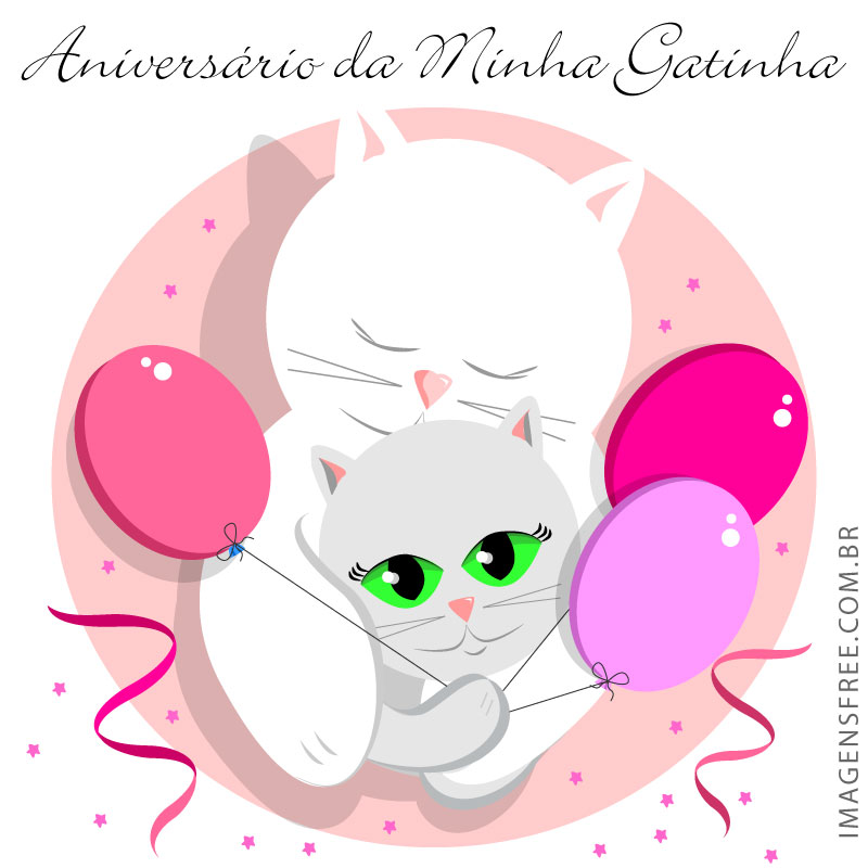 Cartão de Aniversário com Gatinha Imagens Free