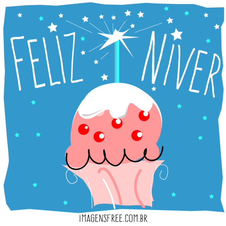 Feliz Niver mensagem com desenho de Feliz Aniversário