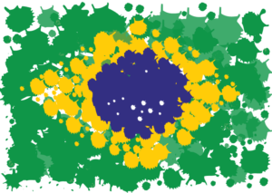 Imagem de Bandeira do Brasil com textura de gotas de tinta.