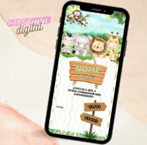 Convite Infantil Digital com o tema Safari