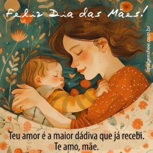 Frase para o Dia das Mães com Ilustração de mãe com filho dormindo