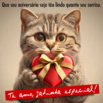 Imagem free de mensagem "Te amo, gatinha especial" com foto de gatinho fofo segurando um coração vermelho