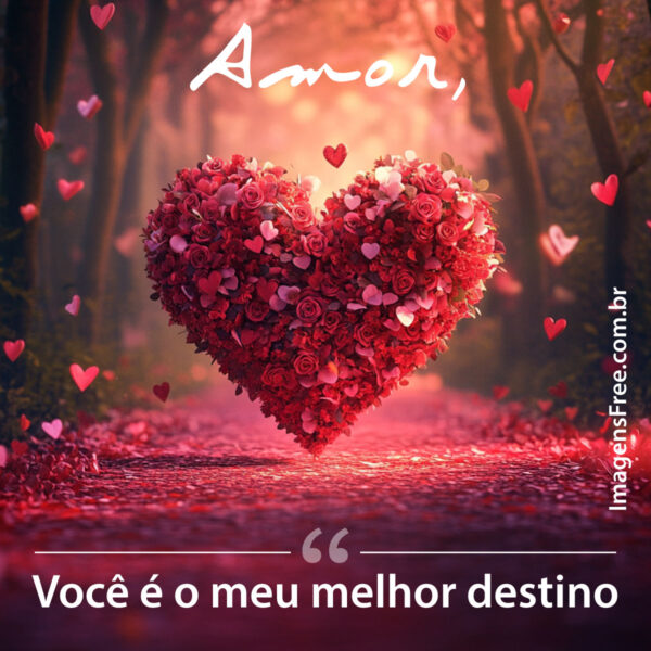 Mensagem Namorados com Imagem de Coração Vermelho em uma Estrada na Floresta