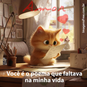 Mensagem de Amor com Ilustração de Gatinho Estilo Pixar