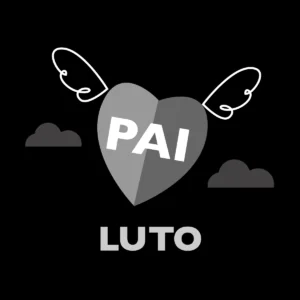 Desenho de um coração com asas, simbolizando a alma partindo em paz para os céus. No centro do coração, está escrita a palavra “PAI”, representando a homenagem carinhosa a um pai que partiu. Foto para perfil do WhatsApp