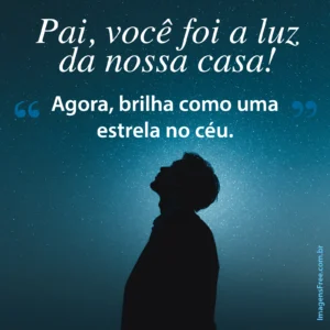imagem silhueta de pai olhando para céu estrelado em tons de azul e frase de luto pai sobre a luz da nossa casa