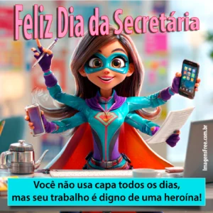 imagem de dia da secretária superheroína com frase