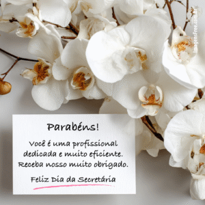 Mensagens Dia da Secretária para WhatsApp com foto de Orquídea Branca e cartão com mensagem