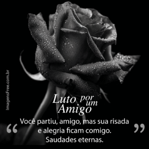 Imagem de rosa negra e texto sobre luto por um amigo