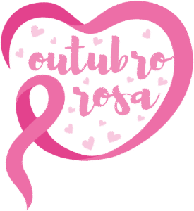 Arte em PNG de Caneca com Laço e Frase Outubro Rosa Formando um Coração