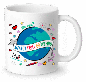 Arte para caneca Dia dos Professores com ilustração do planeta Terra e frase