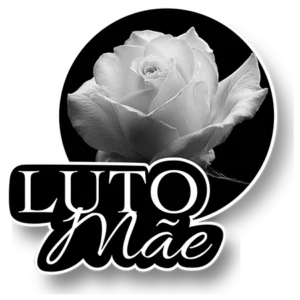 Figurinha de Luto Mãe com fundo transparente e foto de rosa branca com as palavras "Luto Mãe"