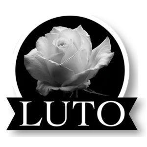 Imagem de figurinha de luto para WhatsApp com foto de rosa branca e a palavra "LUTO"embaixo