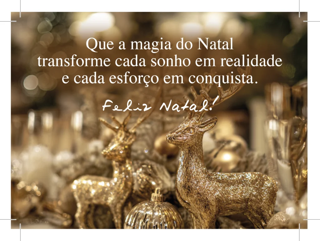 Arte Cartão de Natal com mensagem para Colabores e Funcionários com foto de enfeites de Natal dourados