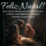Frase de Natal com Foto Realista de José, Maria e o Menino Jesus