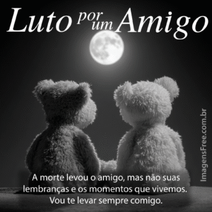 Mensagem de luto por um amigo com foto de dois ursinhos de pelúcia sentados olhando para lua.