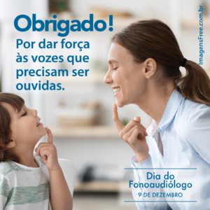Mensagem de agradecimento para fonoaudiologia com foto de criança sendo atendida por Fonoaudióloga.