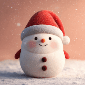 Gif animado: Boneco de neve com capuz do Papai Noel com ambiente de nevada